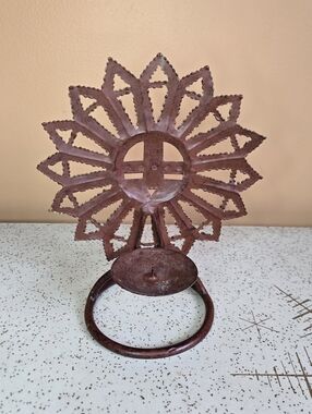 Rustic Sunburst Metal Candle Holder